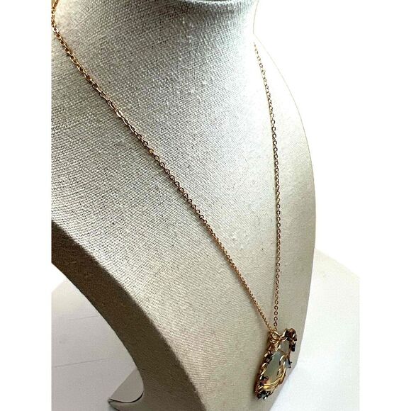 New Opal Copper Wire Wrapped Moon Pendant Gold Tone Necklace - Picture 9 of 13